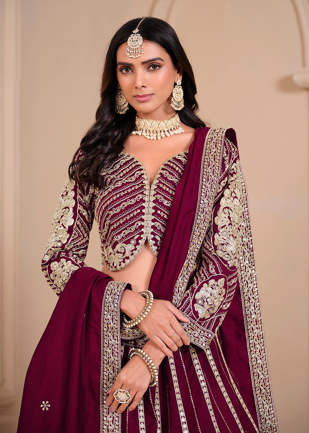 Buy Now Shimmer Art Silk Wine Party Wear Lehenga Choli Online in USA, UK, Canada, UAE & Worldwide at Empress Clothing. 