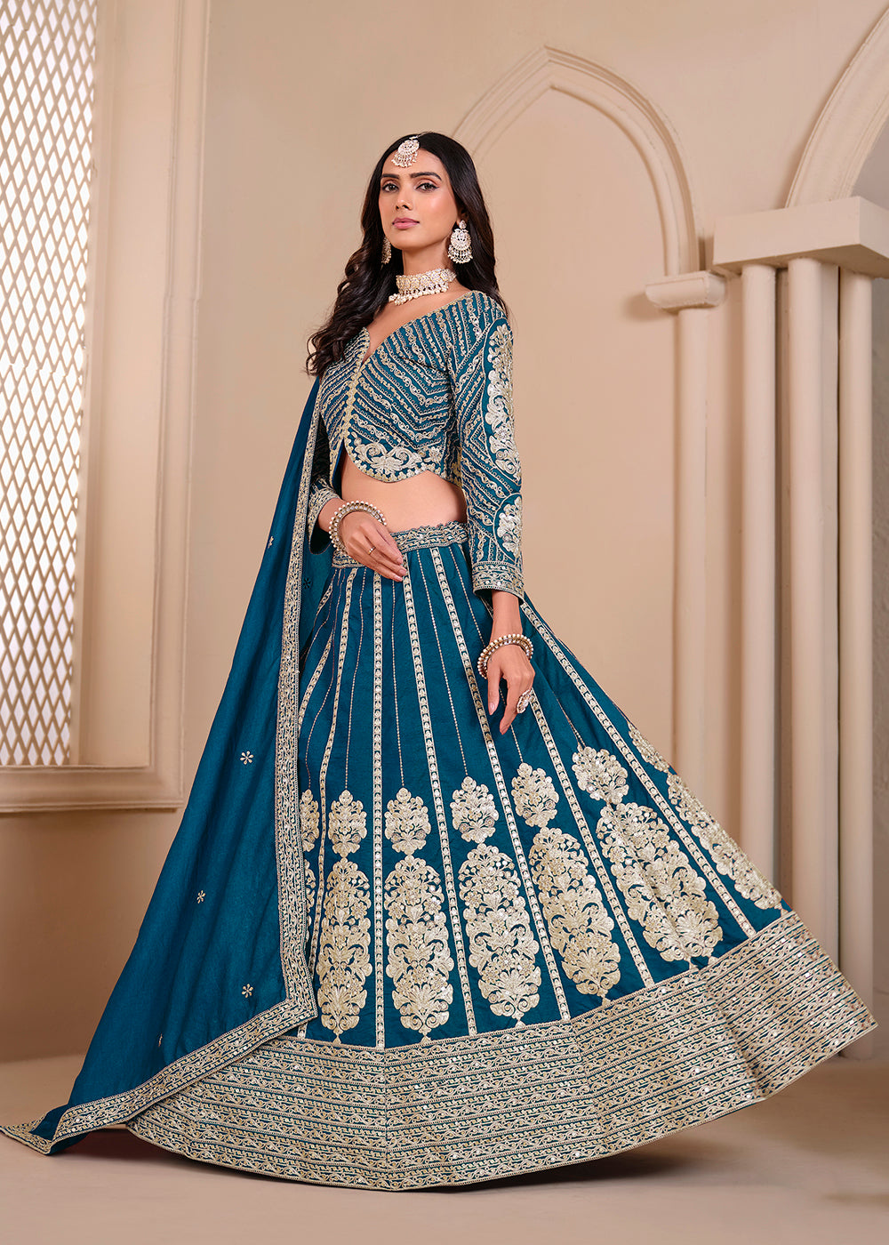 Buy Now Shimmer Art Silk Blue Party Wear Lehenga Choli Online in USA, UK, Canada, UAE & Worldwide at Empress Clothing.