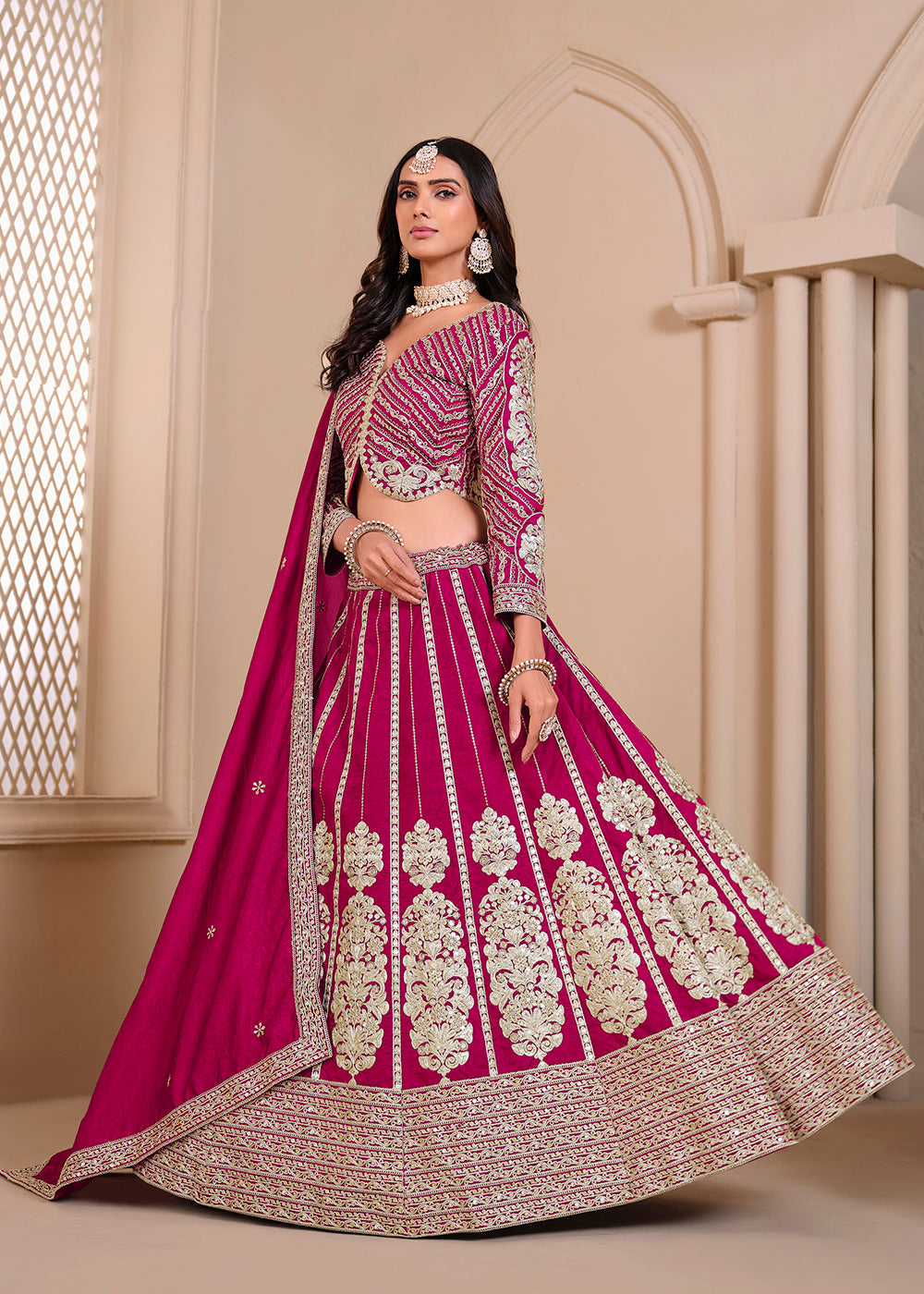 Buy Now Shimmer Art Silk Pink Party Wear Lehenga Choli Online in USA, UK, Canada, UAE & Worldwide at Empress Clothing.