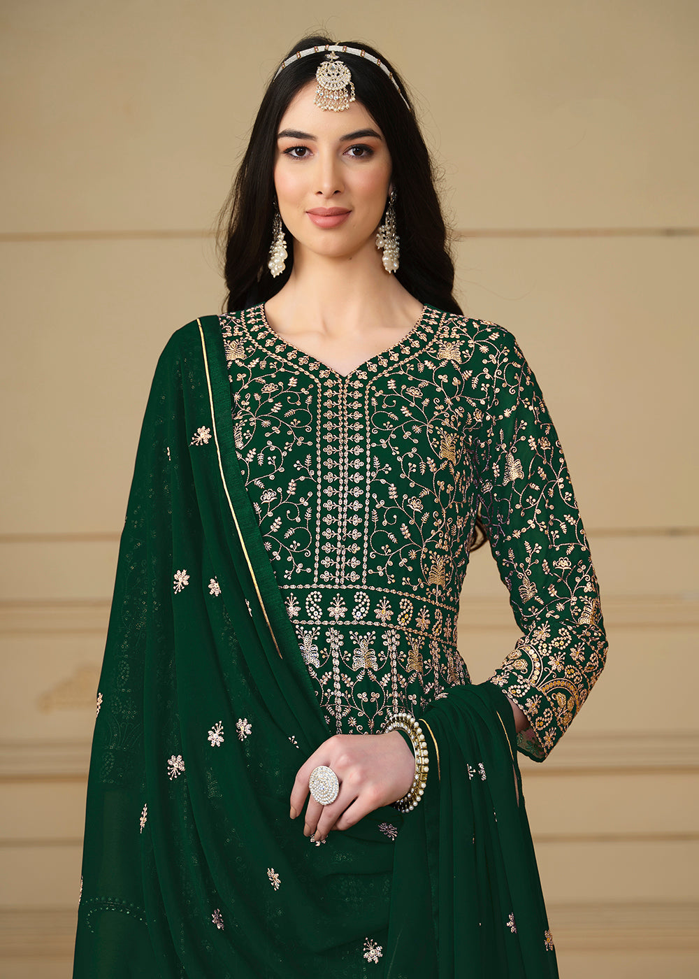 Buy Now Bottle Green Embroidered Trendy Style Anarkali Suit Online in USA, UK, Australia, New Zealand, Canada & Worldwide at Empress Clothing.