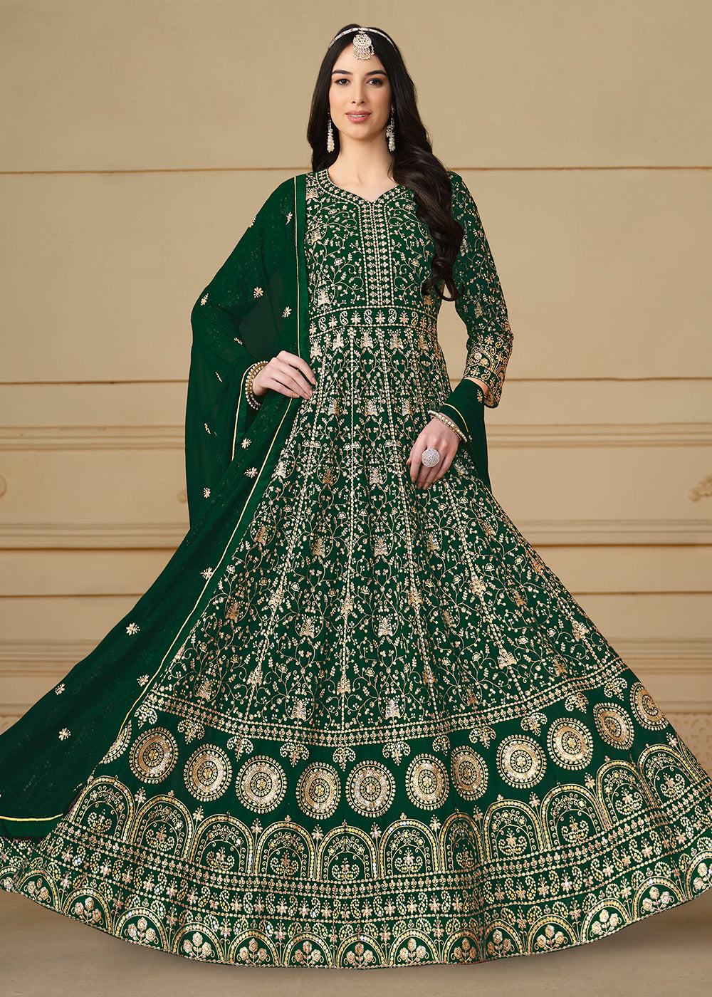 Buy Trendy Style Anarkali - Bottle Green Embroidered Anarkali Suit Buy Trendy Style Anarkali - Bottle Green Embroidered Anarkali Suit