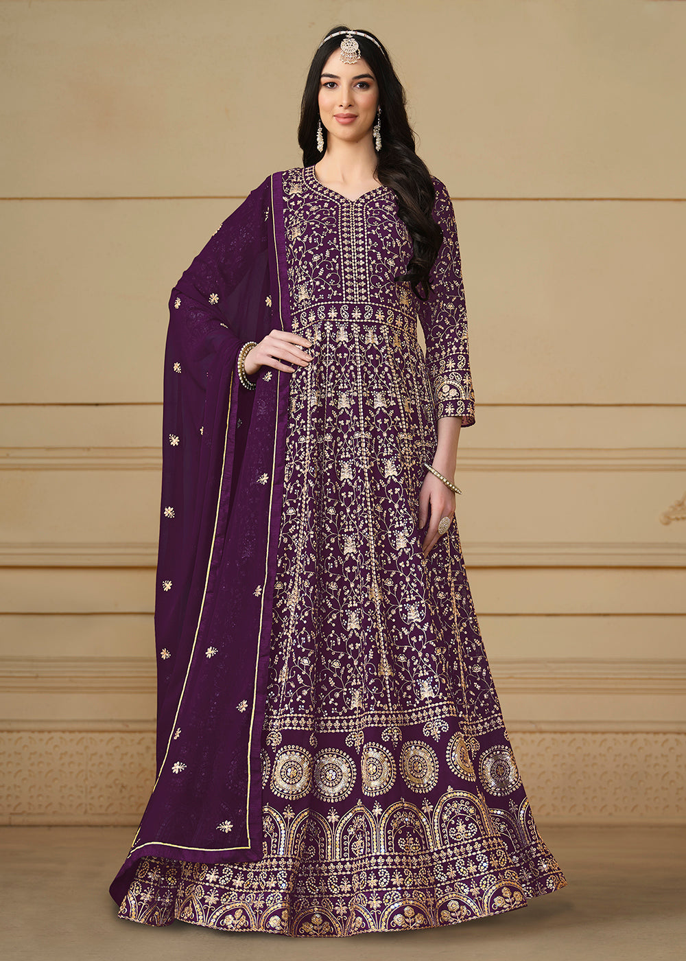 Buy Now Wine Purple Embroidered Trendy Style Anarkali Suit Online in USA, UK, Australia, New Zealand, Canada & Worldwide at Empress Clothing.