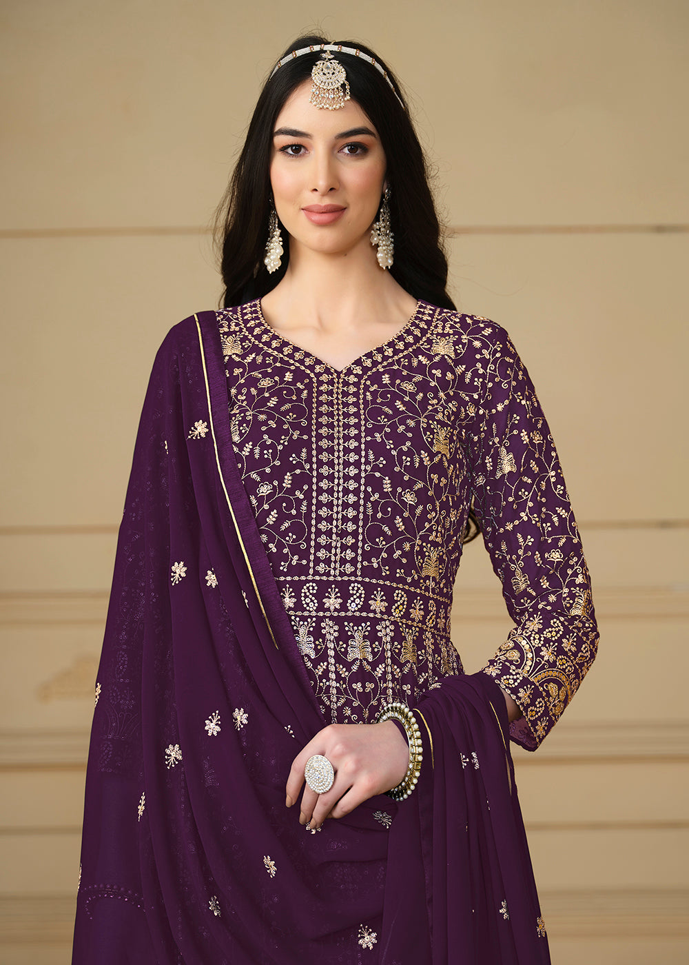 Buy Now Wine Purple Embroidered Trendy Style Anarkali Suit Online in USA, UK, Australia, New Zealand, Canada & Worldwide at Empress Clothing.
