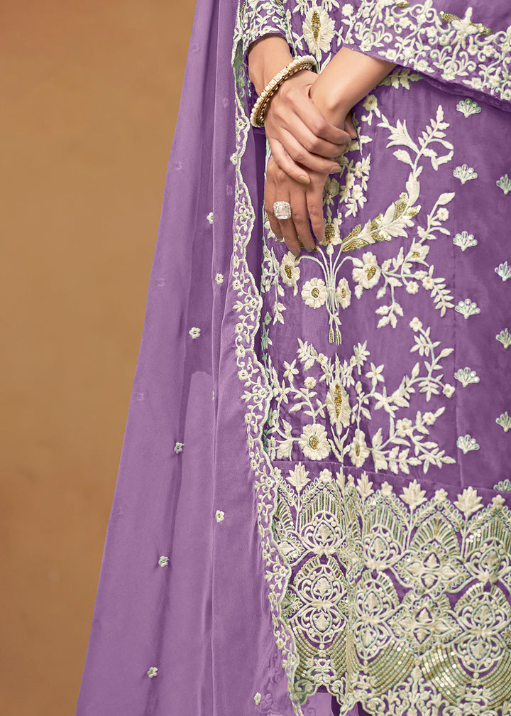 Buy Now Amazing Purple Organza Embroidered Designer Salwar Suit Online in USA, UK, Canada, Germany, Australia & Worldwide at Empress Clothing.