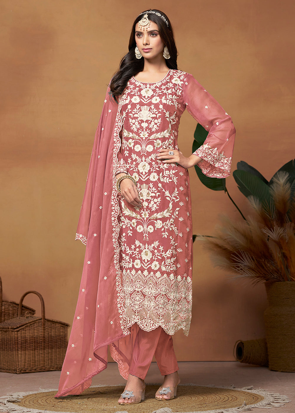 Buy Now Amazing Pink Organza Embroidered Designer Salwar Suit Online in USA, UK, Canada, Germany, Australia & Worldwide at Empress Clothing. 