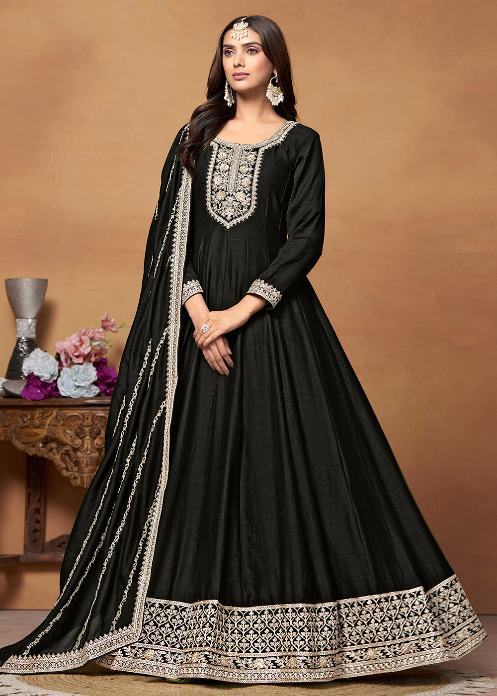 Buy Now Amazing Art Silk Black Embroidered Festive Anarkali Suit Online in USA, UK, Australia, New Zealand, Canada & Worldwide at Empress Clothing. 