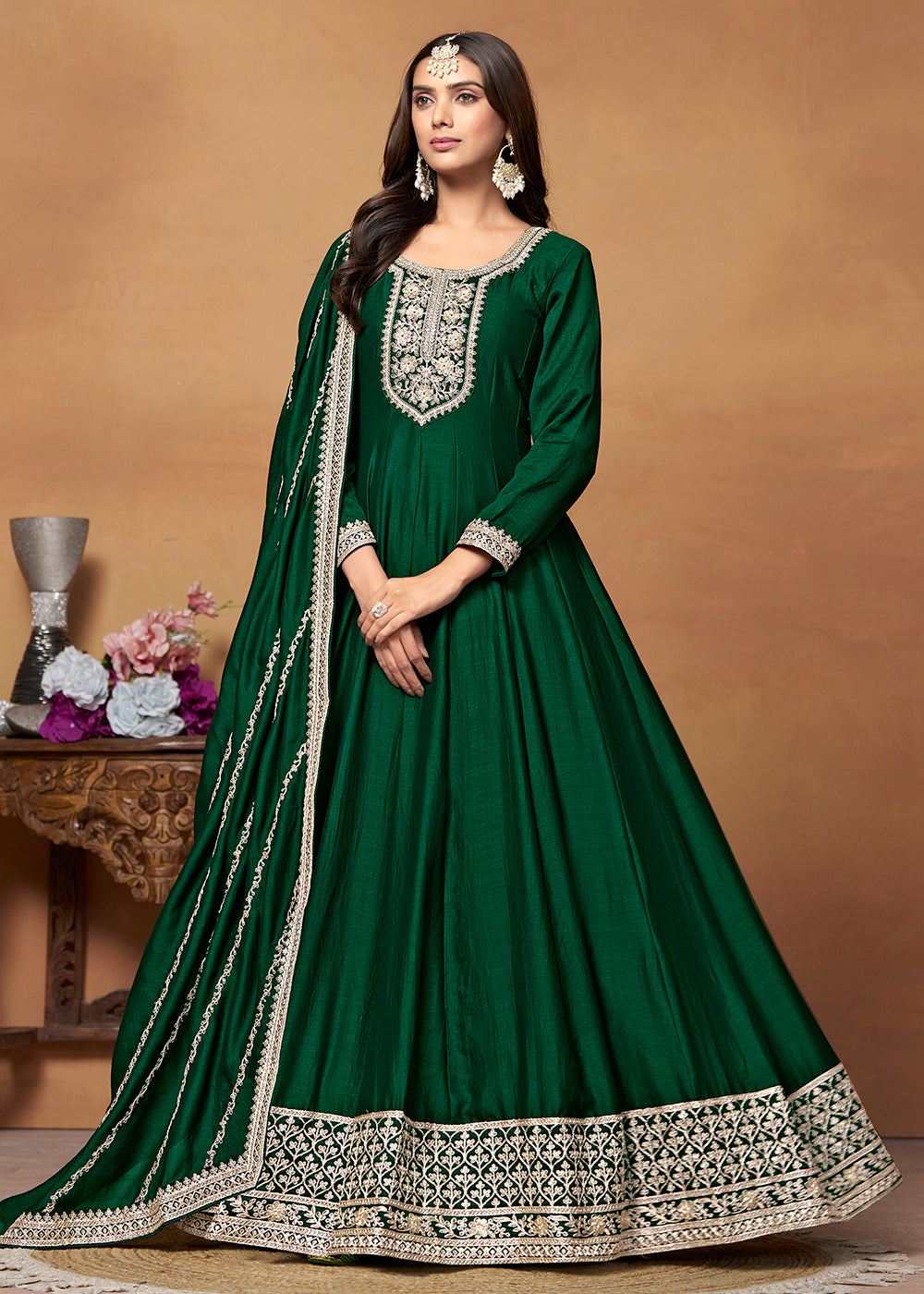 Buy Now Amazing Art Silk Green Embroidered Festive Anarkali Suit Online in USA, UK, Australia, New Zealand, Canada & Worldwide at Empress Clothing.