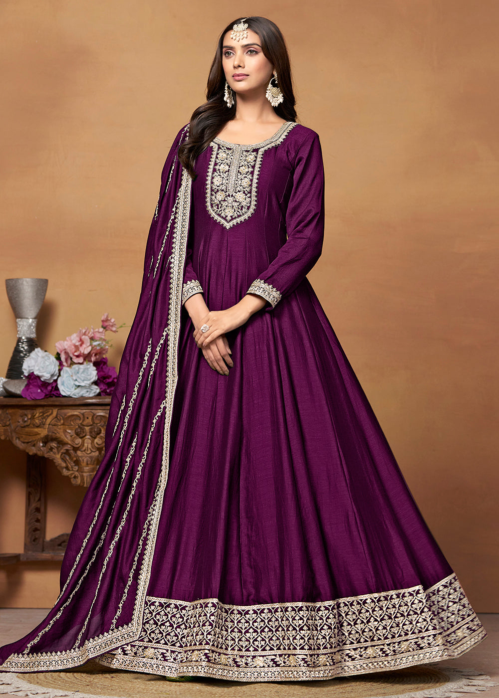 Buy Now Amazing Art Silk Purple Embroidered Festive Anarkali Suit Online in USA, UK, Australia, New Zealand, Canada & Worldwide at Empress Clothing.