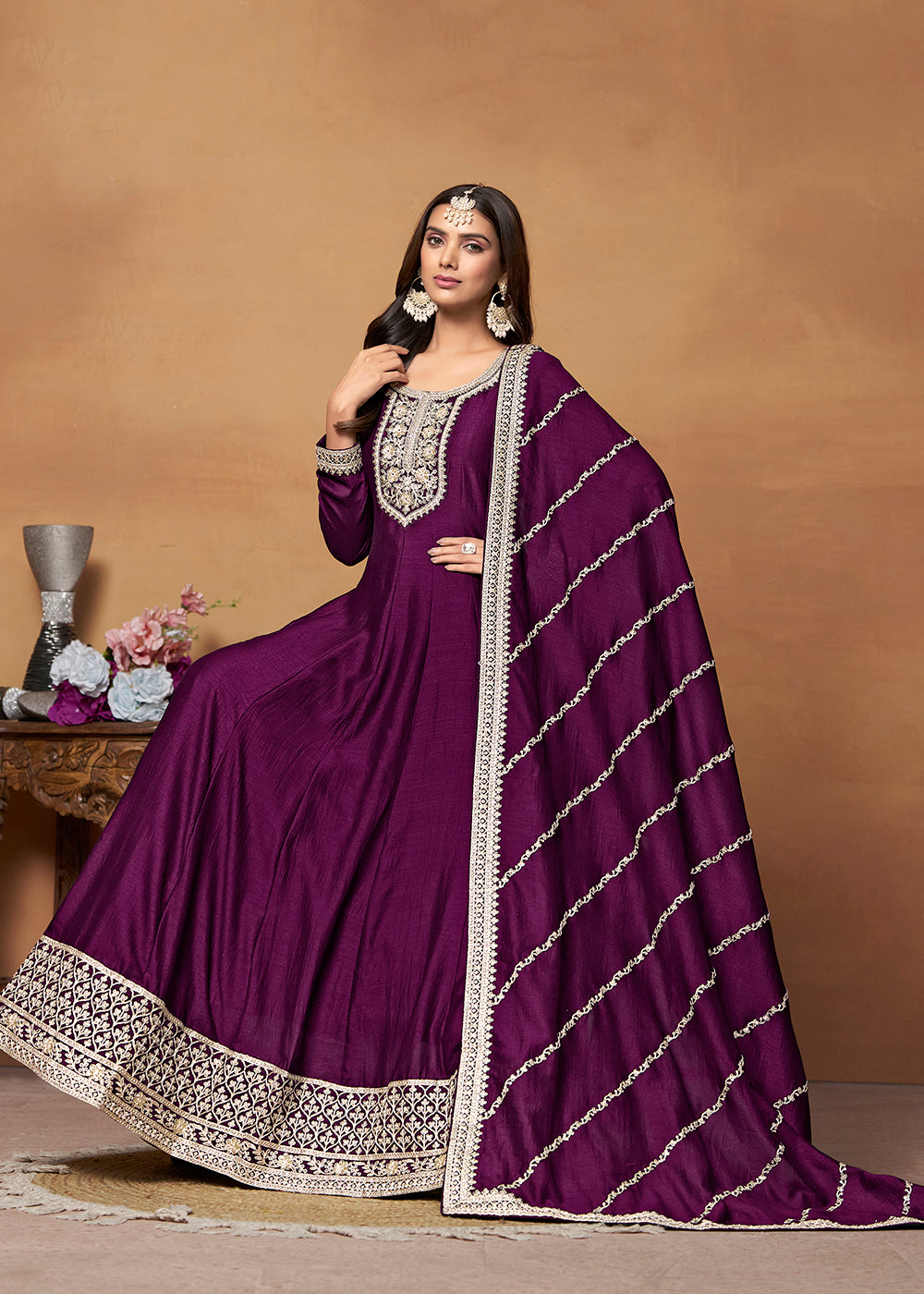 Buy Now Amazing Art Silk Purple Embroidered Festive Anarkali Suit Online in USA, UK, Australia, New Zealand, Canada & Worldwide at Empress Clothing.