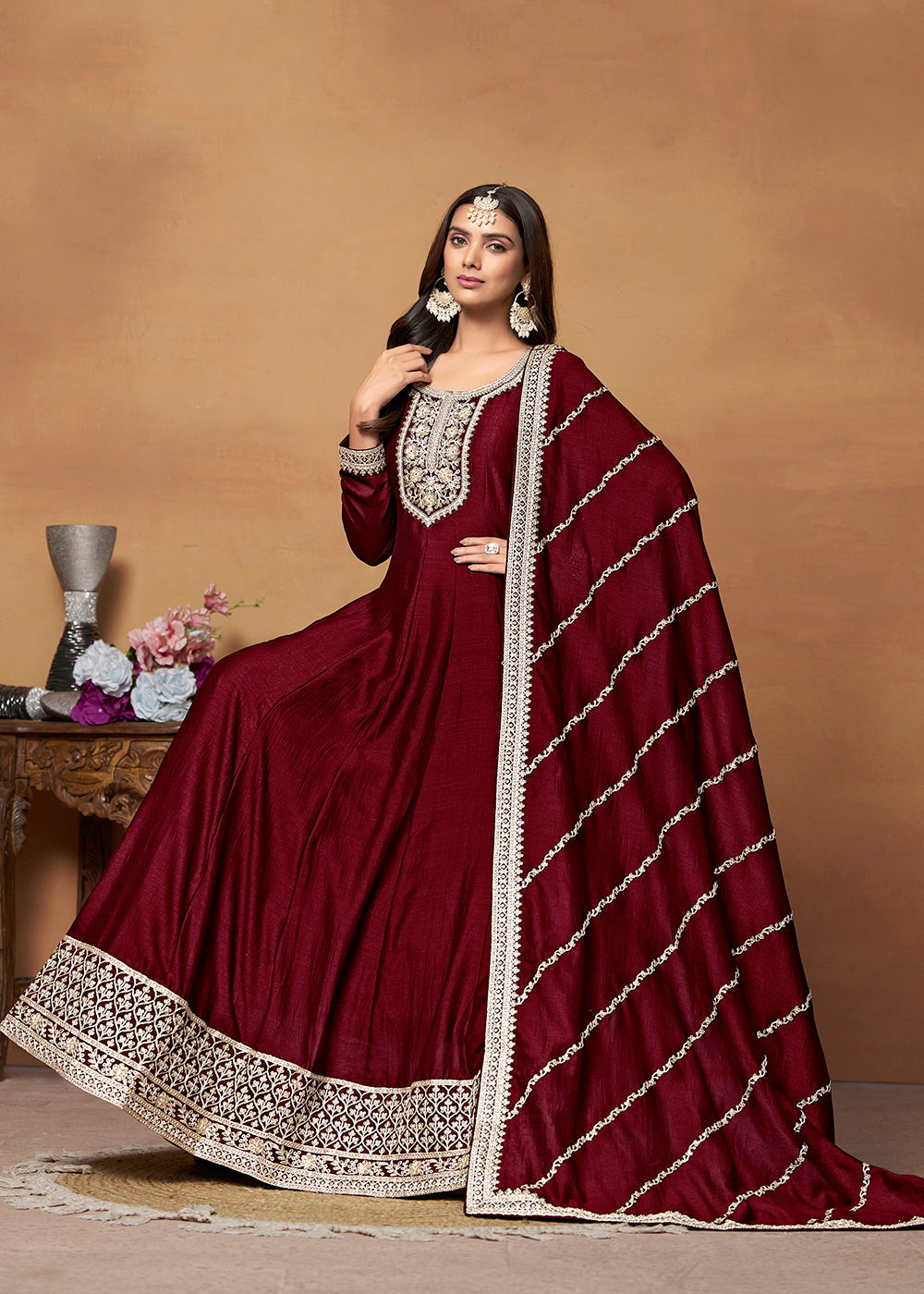 Buy Now Amazing Art Silk Maroon Embroidered Festive Anarkali Suit Online in USA, UK, Australia, New Zealand, Canada & Worldwide at Empress Clothing. 