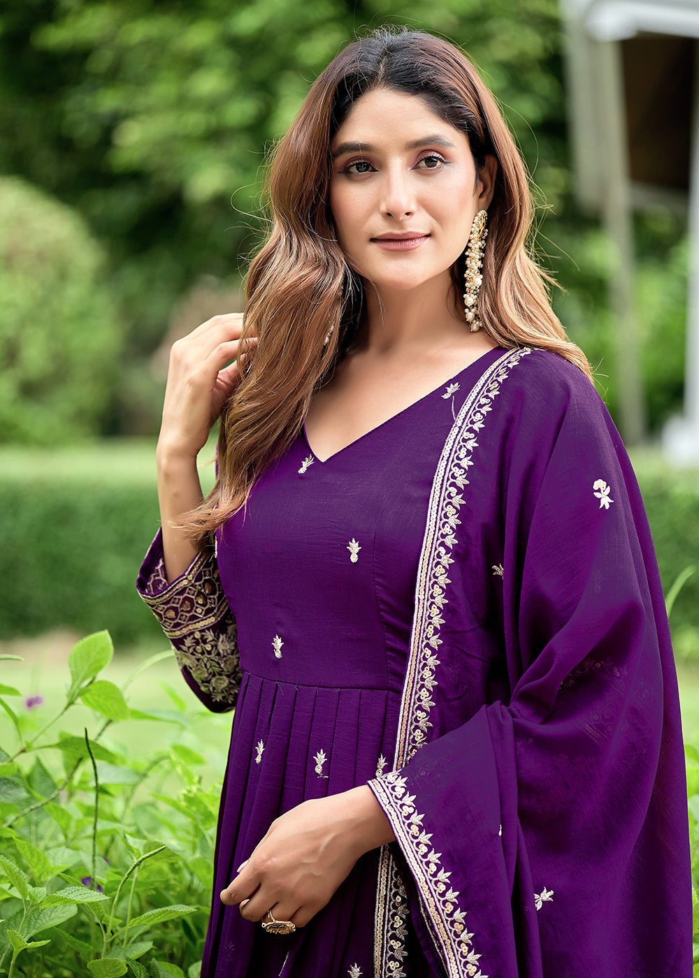 Buy Now Purple Art Silk Pretty Embroidered Work Festive Anarkali Gown Online in US, UK, Canada, France, Italy, Sweden, Ireland, Denmark &amp; Worldwide at Empress.