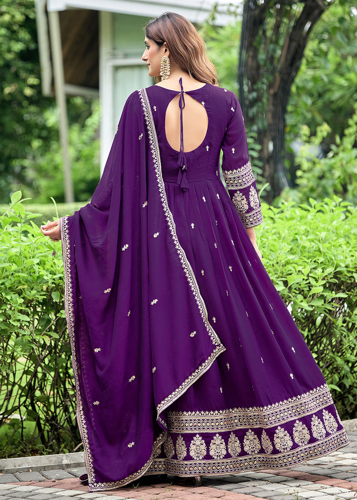Buy Now Purple Art Silk Pretty Embroidered Work Festive Anarkali Gown Online in US, UK, Canada, France, Italy, Sweden, Ireland, Denmark &amp; Worldwide at Empress.