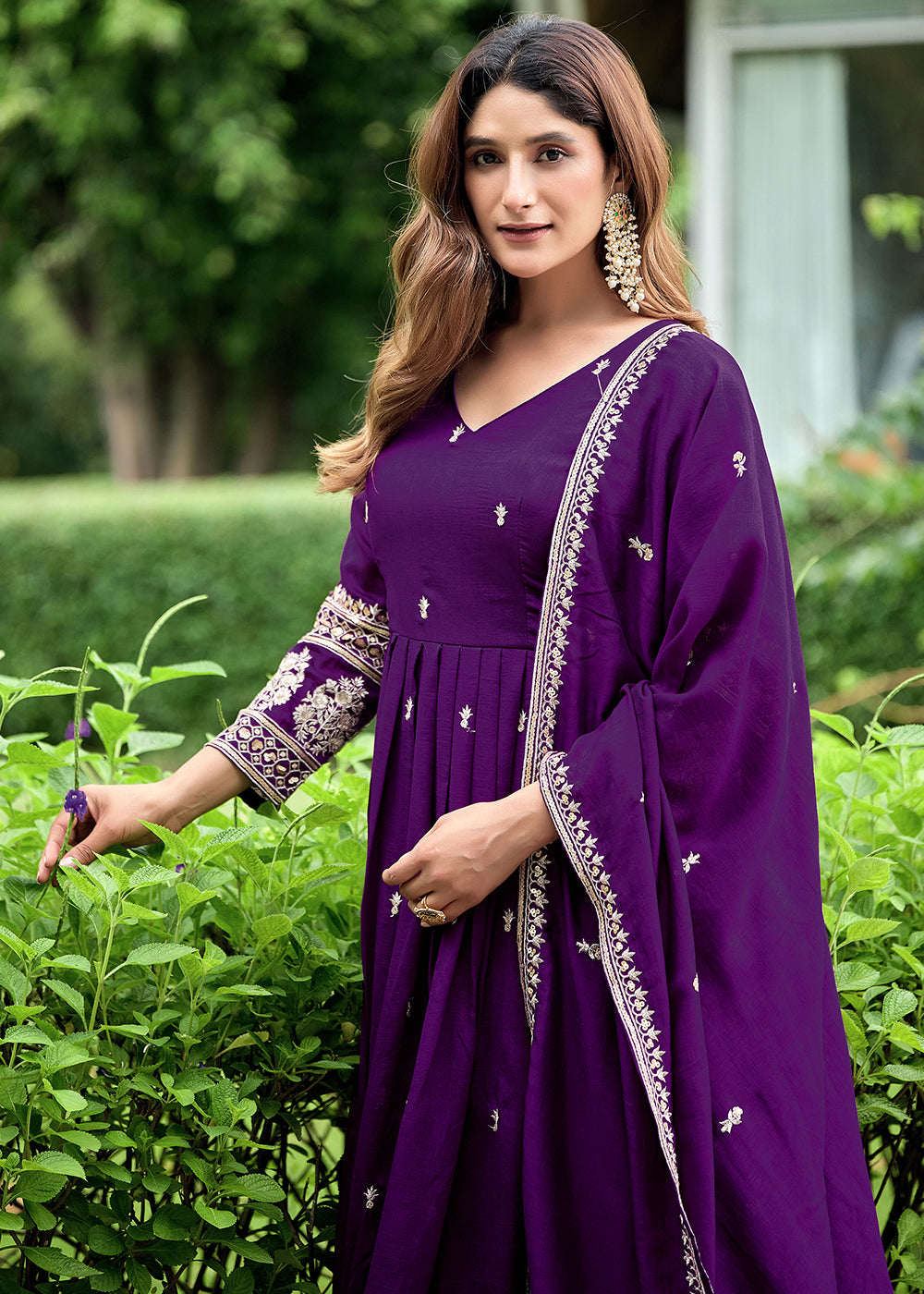 Buy Now Purple Art Silk Pretty Embroidered Work Festive Anarkali Gown Online in US, UK, Canada, France, Italy, Sweden, Ireland, Denmark &amp; Worldwide at Empress.