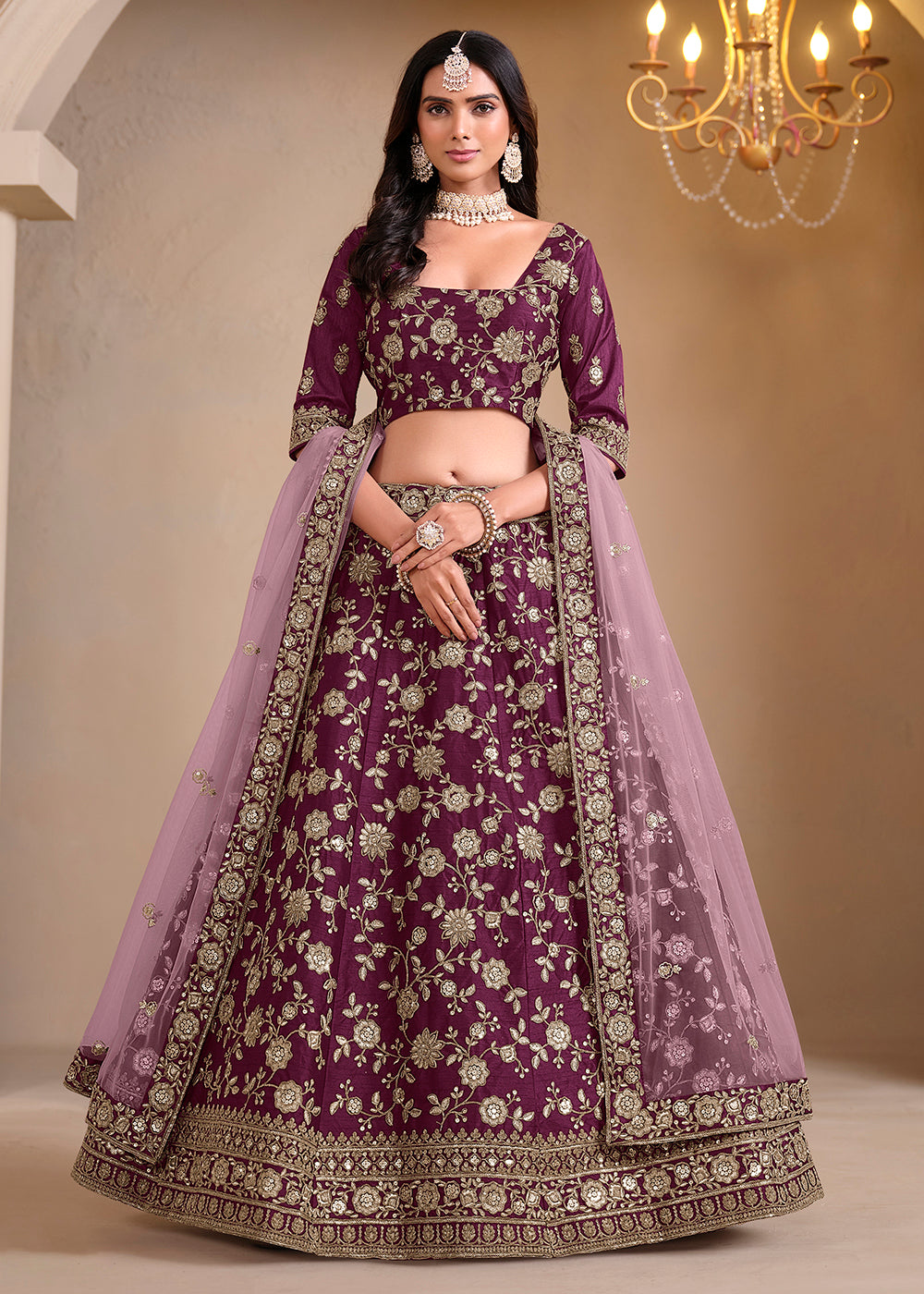 Buy Now Wine Bridesmaids Style Art Silk Wedding Lehenga Choli Online in USA, UK, Canada, France & Worldwide at Empress Clothing. 