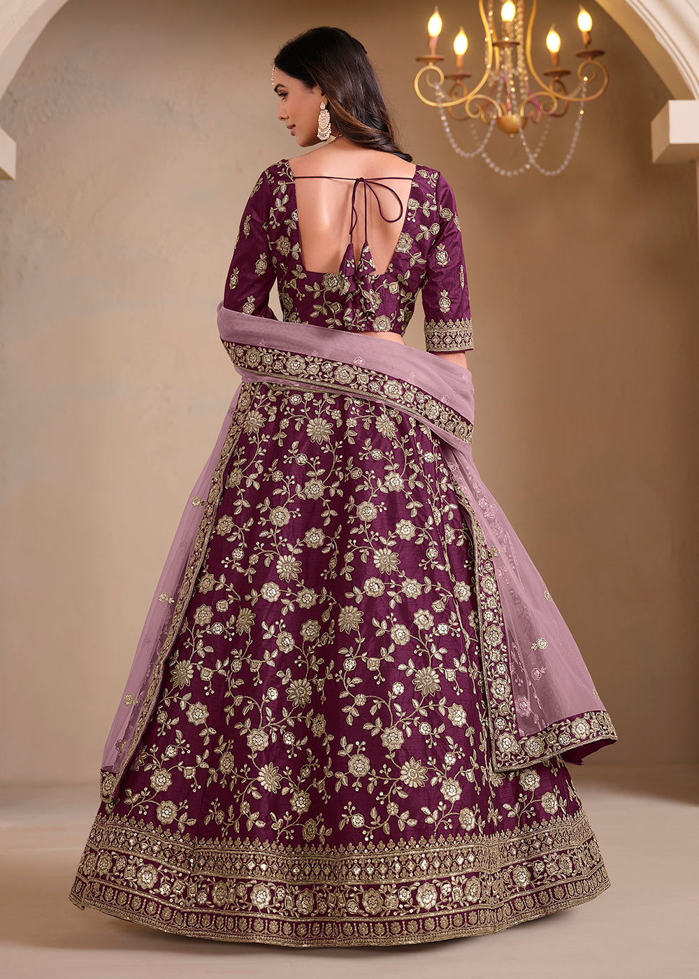 Buy Now Wine Bridesmaids Style Art Silk Wedding Lehenga Choli Online in USA, UK, Canada, France & Worldwide at Empress Clothing. 