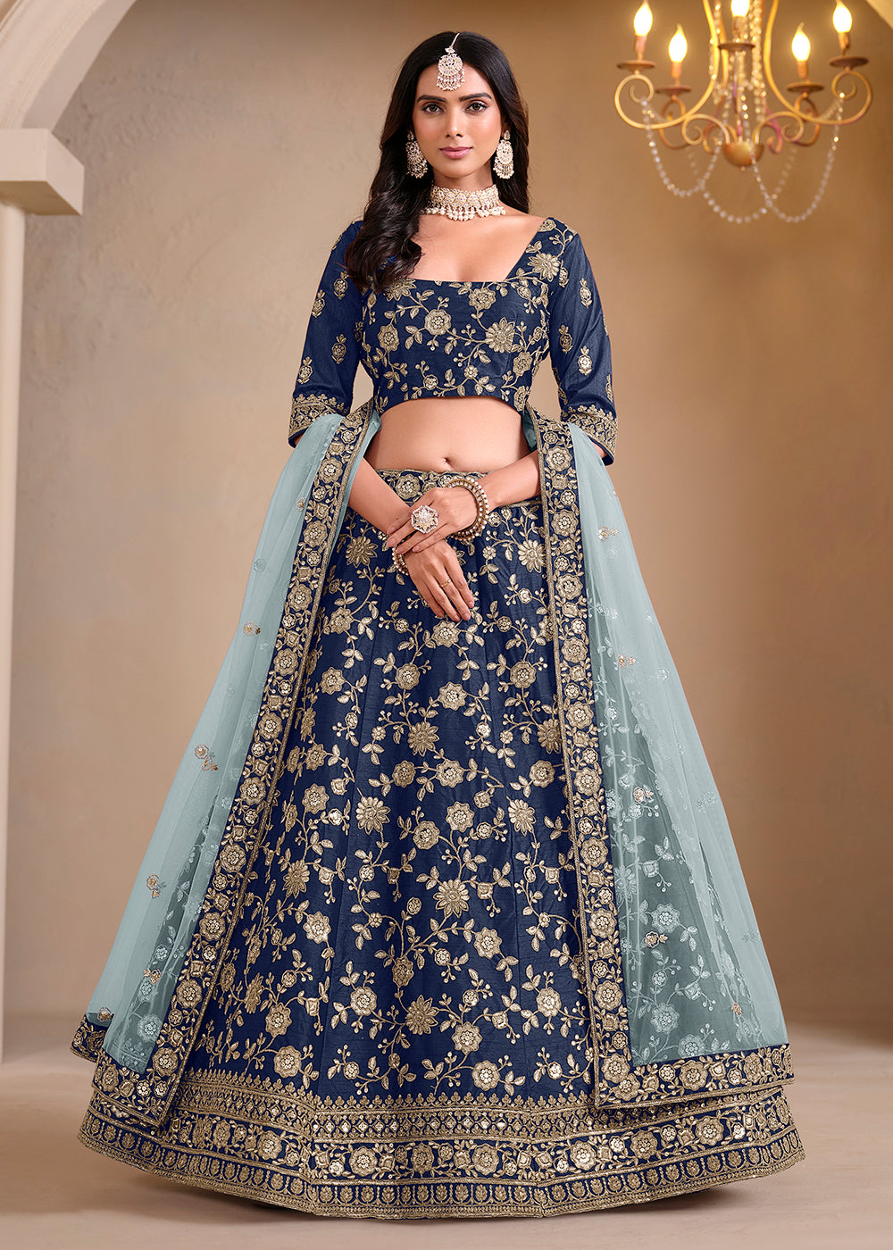 Buy Now Blue Bridesmaids Style Art Silk Wedding Lehenga Choli Online in USA, UK, Canada, France & Worldwide at Empress Clothing. 