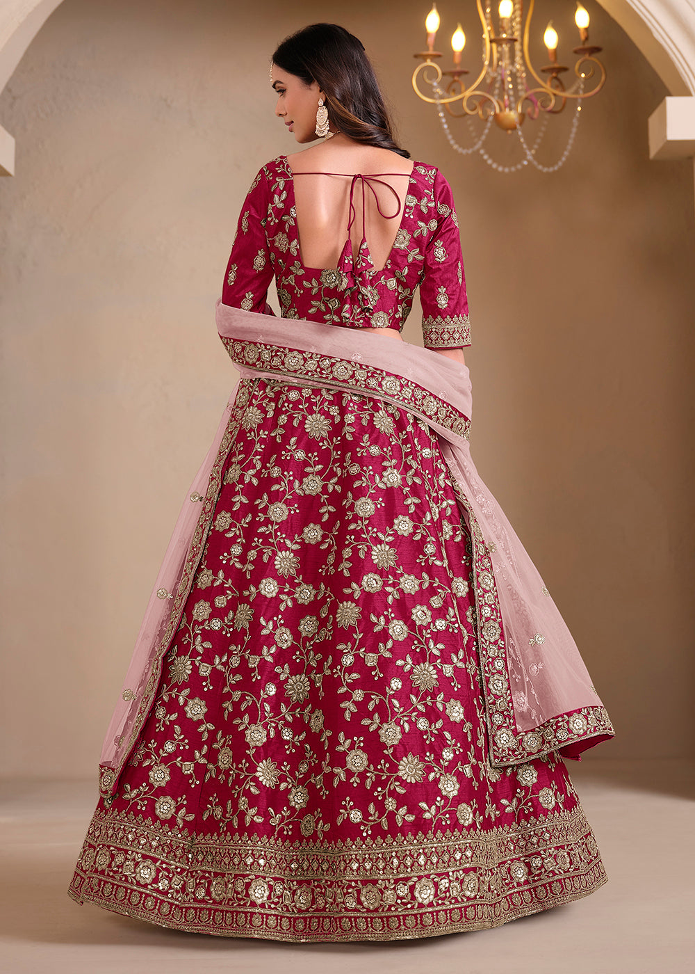 Buy Now Pink Bridesmaids Style Art Silk Wedding Lehenga Choli Online in USA, UK, Canada, France & Worldwide at Empress Clothing.