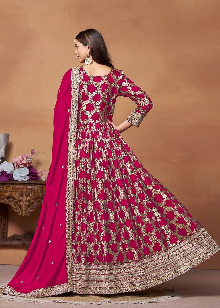 Buy Now Dola Jacquard Pink Embroidered Festive Anarkali Suit Online in USA, UK, Australia, New Zealand, Canada & Worldwide at Empress Clothing.