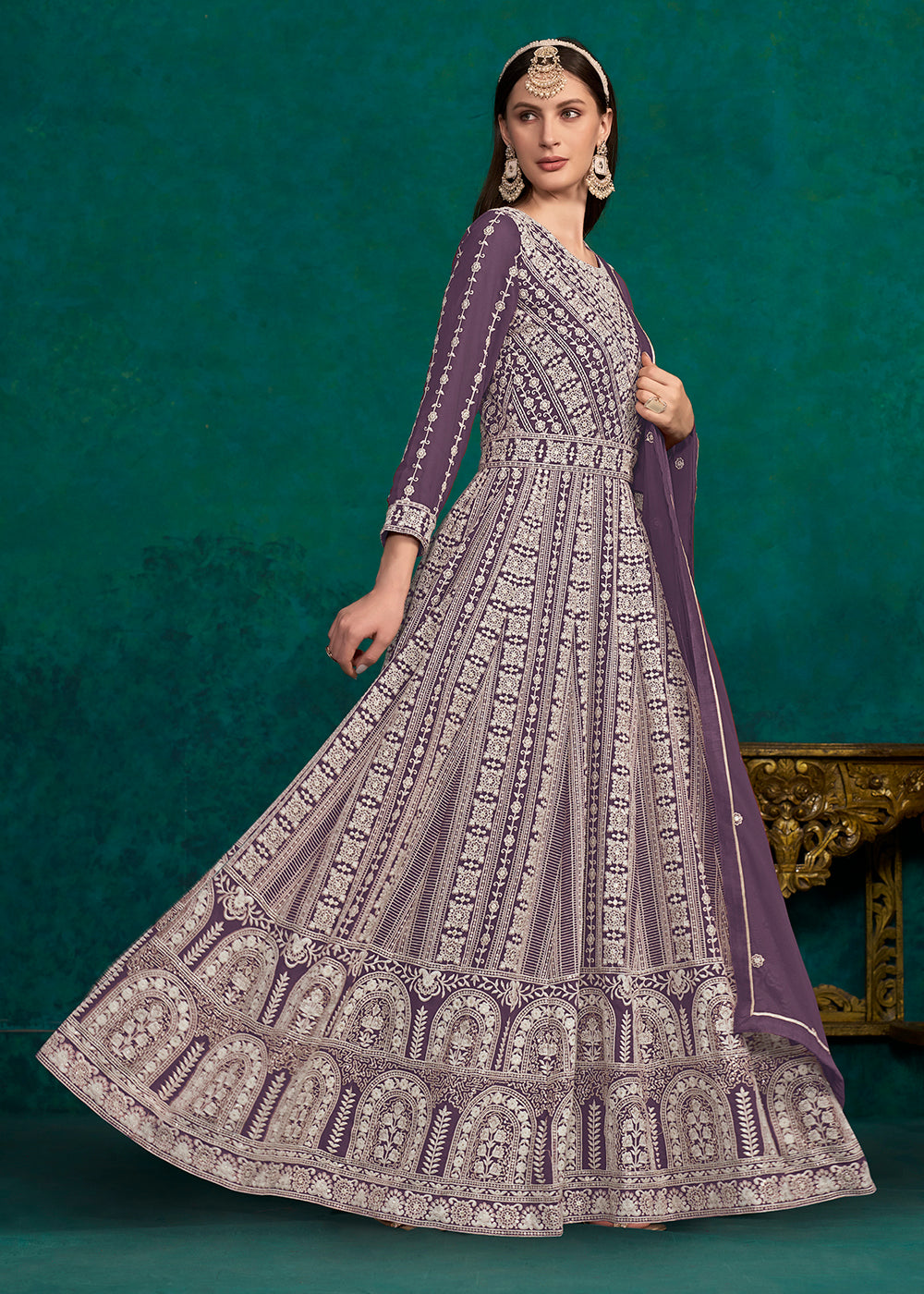 Buy Now Purple Lucknowi Embroidered Wedding Anarkali Suit Online in USA, UK, Australia, New Zealand, Canada & Worldwide at Empress Clothing. 