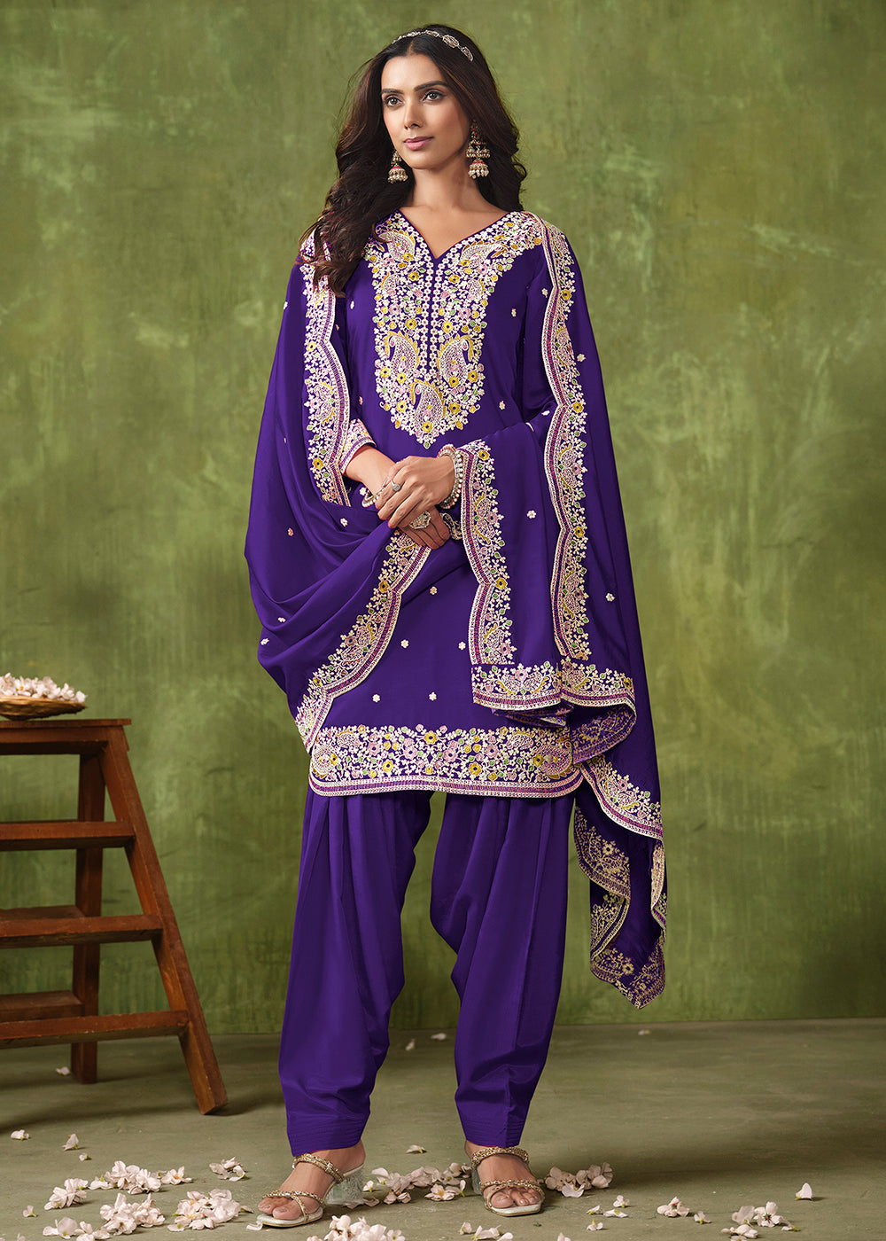 Buy Now Patiala Style Violet Chanderi Silk Punjabi Salwar Suit Online in USA, UK, Canada, Germany, Australia & Worldwide at Empress Clothing. 