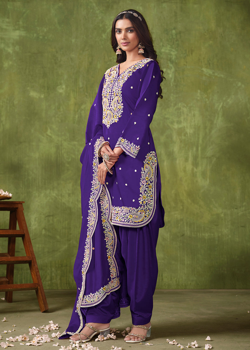 Buy Now Patiala Style Violet Chanderi Silk Punjabi Salwar Suit Online in USA, UK, Canada, Germany, Australia & Worldwide at Empress Clothing. 