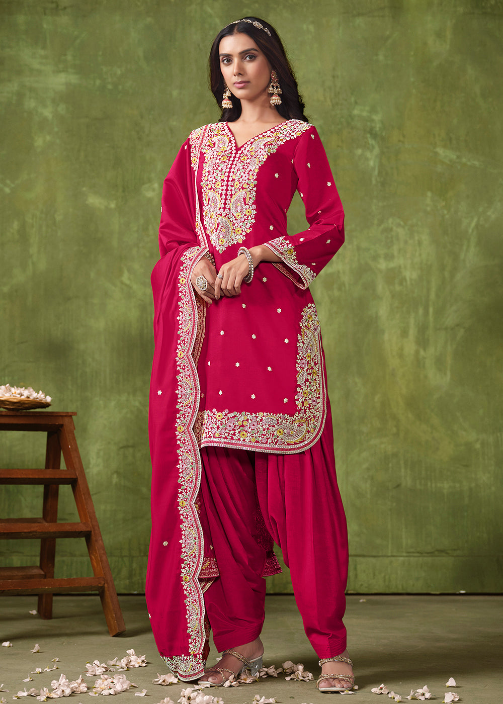 Buy Now Patiala Style Rani Pink Chanderi Silk Punjabi Salwar Suit Online in USA, UK, Canada, Germany, Australia & Worldwide at Empress Clothing.