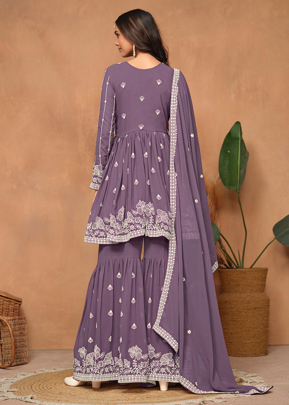 Shop Now Festive Style Dusty Purple Embroidered Gharara Suit Online at Empress Clothing in USA, UK, Canada, Italy & Worldwide.