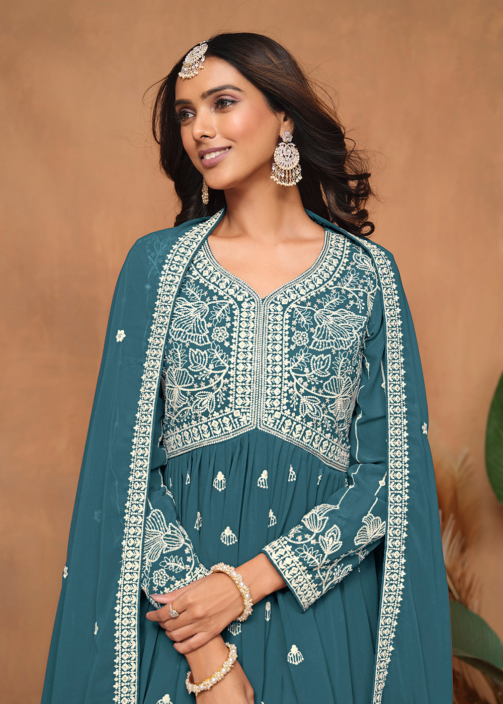 Shop Now Festive Style Teal Blue Embroidered Gharara Suit Online at Empress Clothing in USA, UK, Canada, Italy & Worldwide.