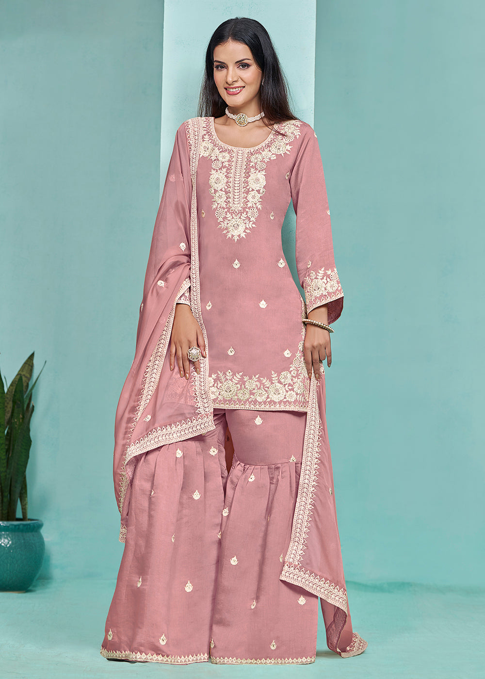 Shop Now Elegant Pink Designer Style Gharara Style Suit Online at Empress Clothing in USA, UK, Canada, Italy & Worldwide. 