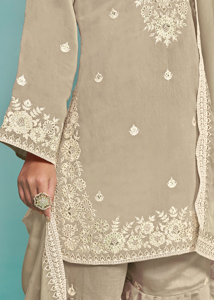 Shop Now Elegant Beige Designer Style Gharara Style Suit Online at Empress Clothing in USA, UK, Canada, Italy & Worldwide. 