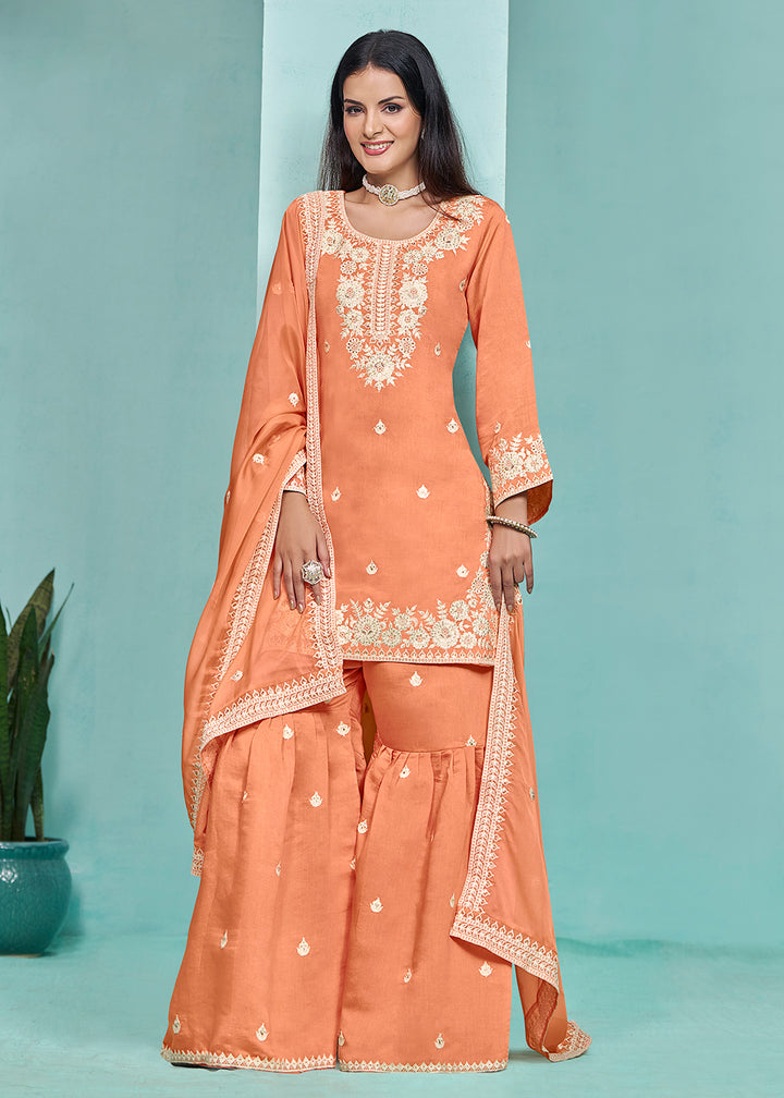 Shop Now Elegant Orange Designer Style Gharara Style Suit Online at Empress Clothing in USA, UK, Canada, Italy & Worldwide. 