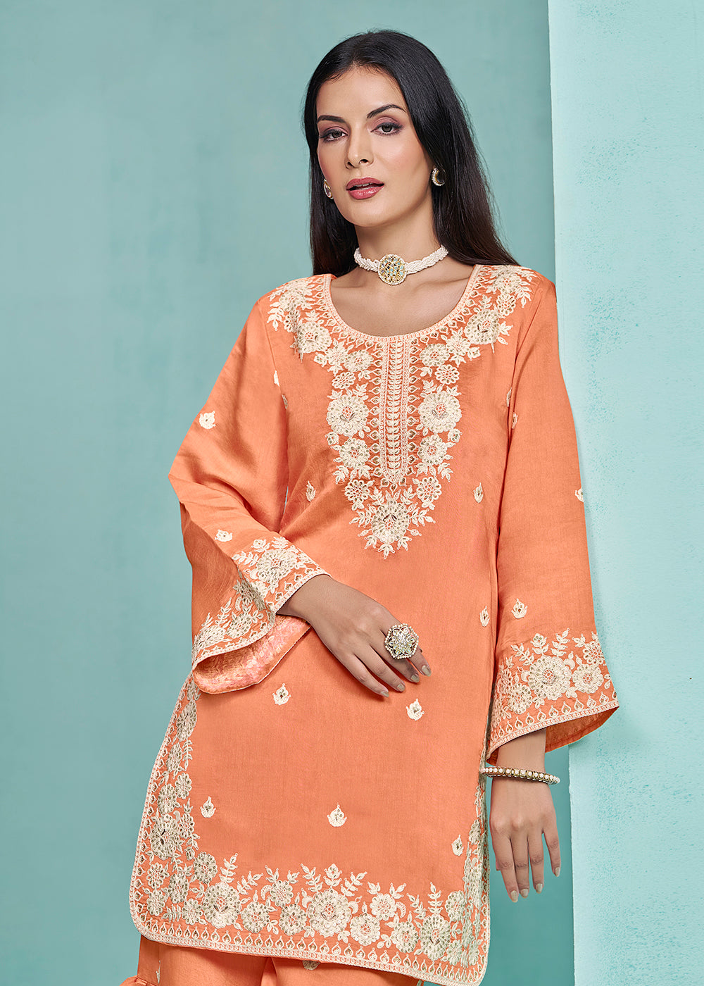 Shop Now Elegant Orange Designer Style Gharara Style Suit Online at Empress Clothing in USA, UK, Canada, Italy & Worldwide. 