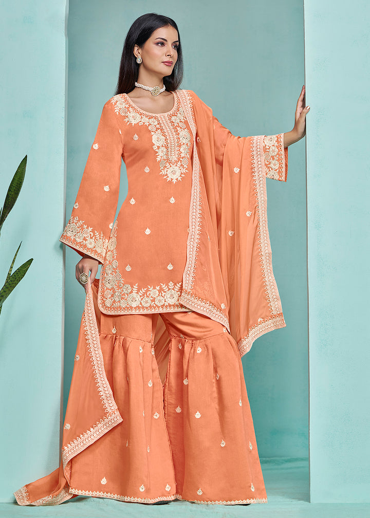 Shop Now Elegant Orange Designer Style Gharara Style Suit Online at Empress Clothing in USA, UK, Canada, Italy & Worldwide. 