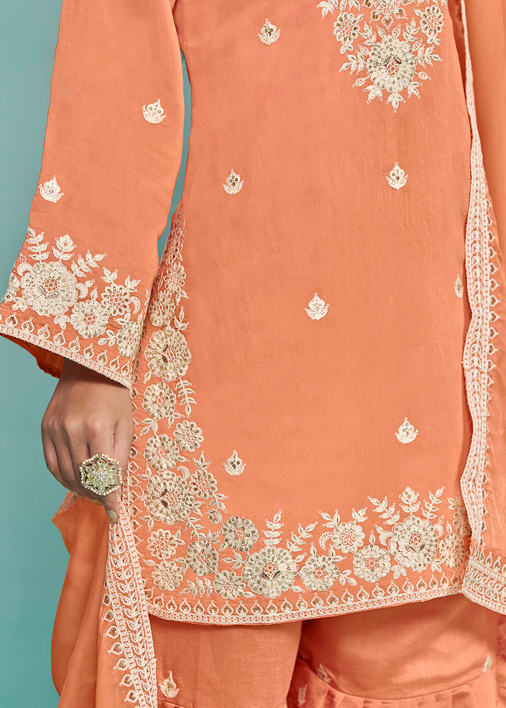 Shop Now Elegant Orange Designer Style Gharara Style Suit Online at Empress Clothing in USA, UK, Canada, Italy & Worldwide. 