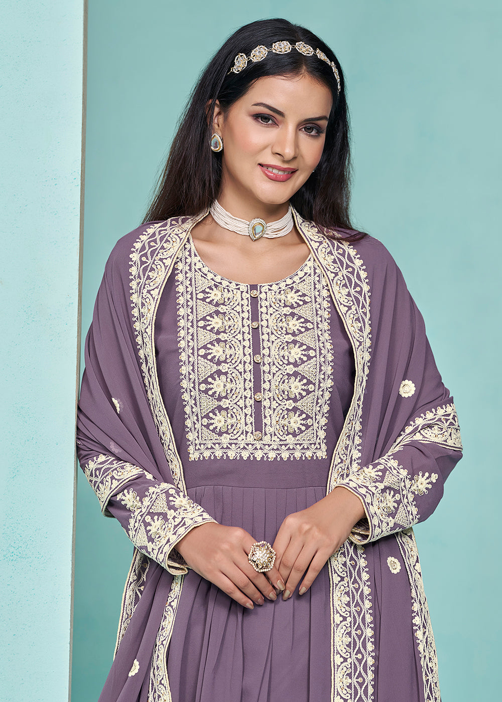 Buy Now Festive Purple Faux Georgette Palazzo Style Suit Online in USA, UK, Canada, Germany, Australia & Worldwide at Empress Clothing.