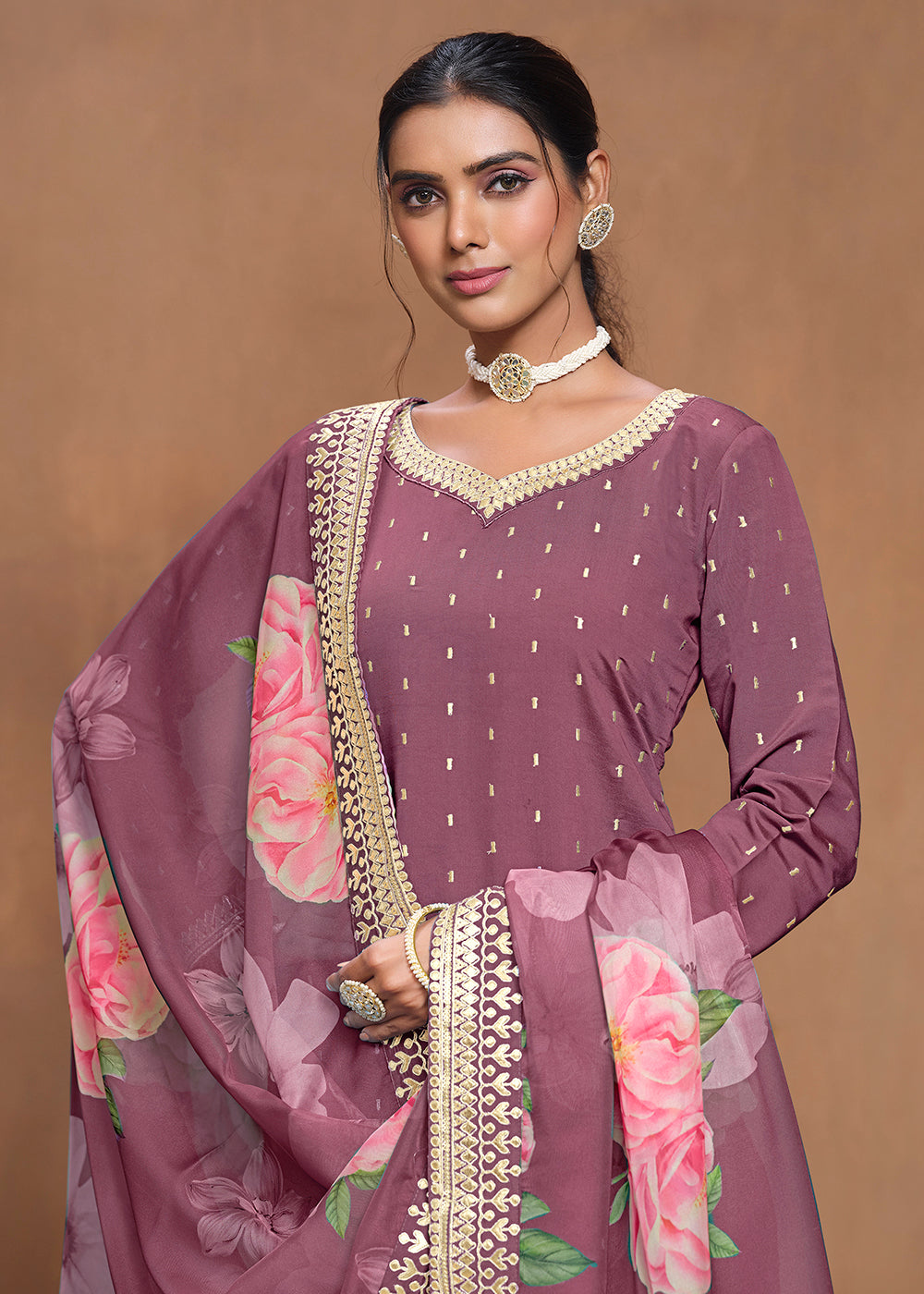 Shop Now Roman Silk Purple Embroidered Festive Gharara Suit Online at Empress Clothing in USA, UK, Canada, Germany, Australia & Worldwide. 