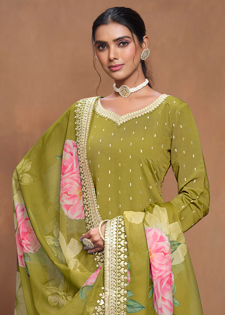 Shop Now Roman Silk Green Embroidered Festive Gharara Suit Online at Empress Clothing in USA, UK, Canada, Germany, Australia & Worldwide. 