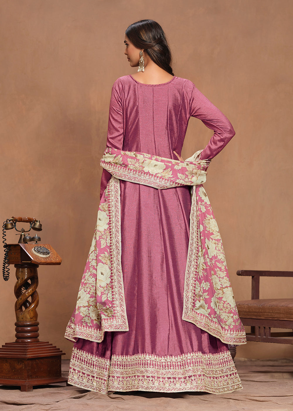 Buy Now Art Silk Pink Embroidered Wedding Anarkali Gown Online in USA, UK, Australia, Italy, Germany, Canada & Worldwide at Empress Clothing. 