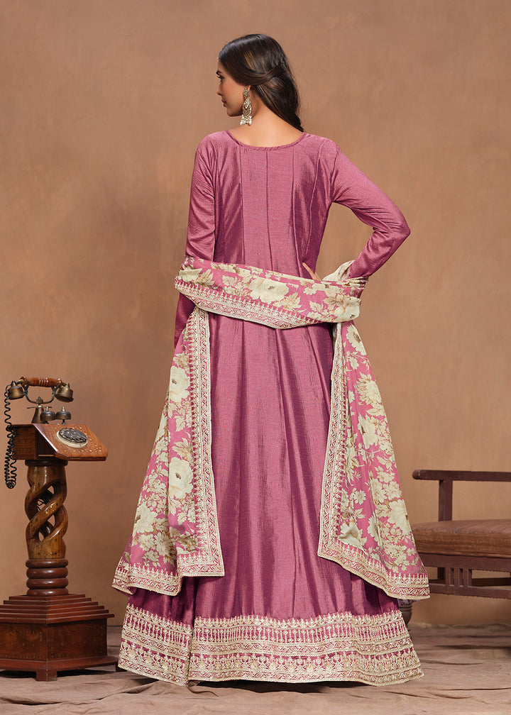 Buy Now Art Silk Pink Embroidered Wedding Anarkali Gown Online in USA, UK, Australia, Italy, Germany, Canada & Worldwide at Empress Clothing. 