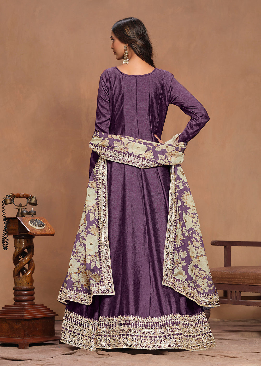 Buy Now Art Silk Purple Embroidered Wedding Anarkali Gown Online in USA, UK, Australia, Italy, Germany, Canada & Worldwide at Empress Clothing. 