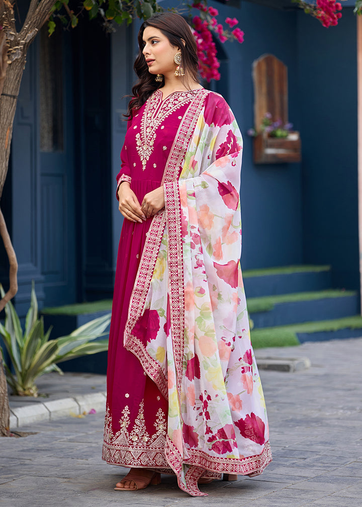 Buy Now Function Style Pink Faux Georgette Embroidered Anarkali Gown Online in US, UK, Canada, France, Italy, Sweden, Ireland, Denmark & Worldwide at Empress.