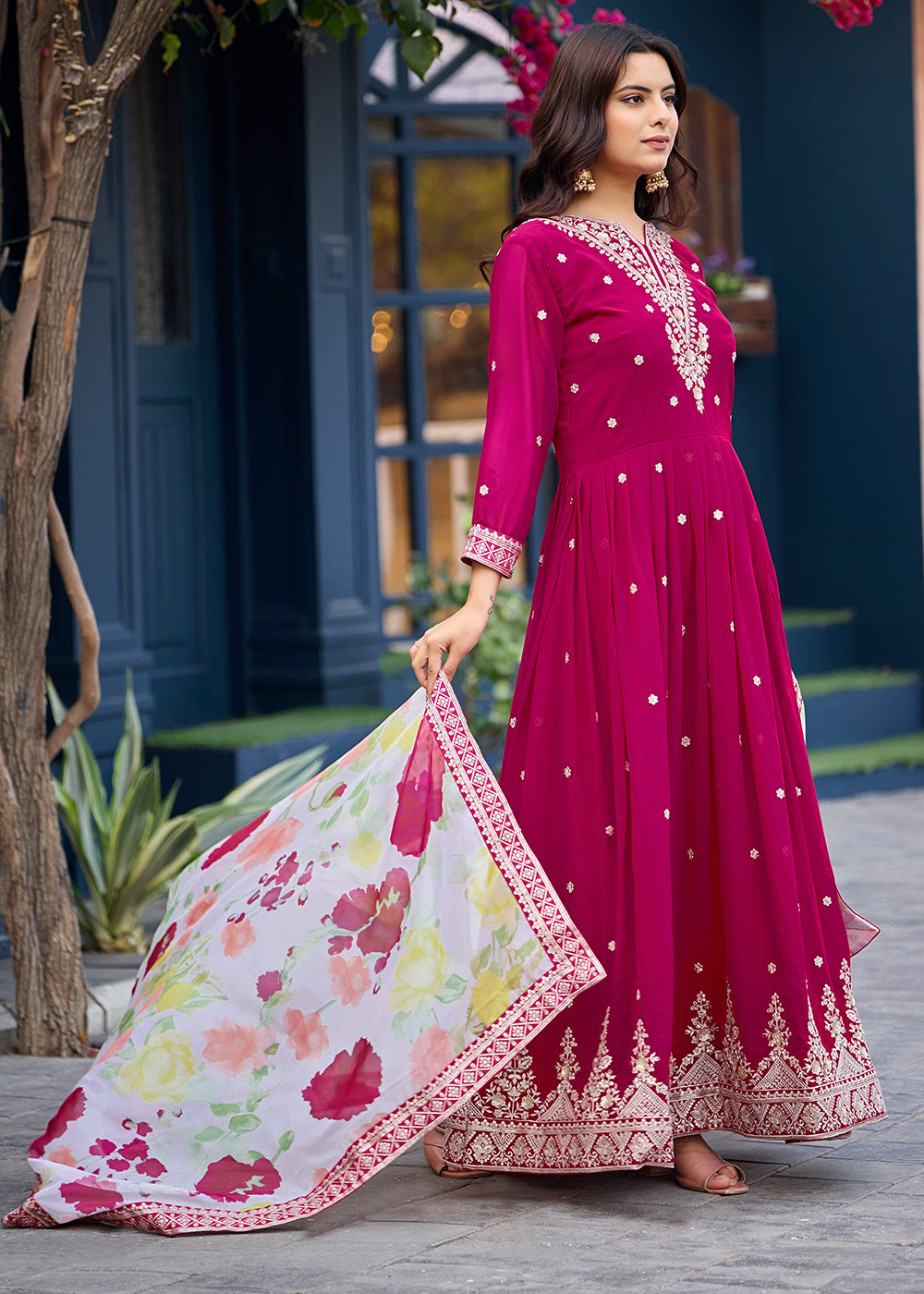 Buy Now Function Style Pink Faux Georgette Embroidered Anarkali Gown Online in US, UK, Canada, France, Italy, Sweden, Ireland, Denmark & Worldwide at Empress.