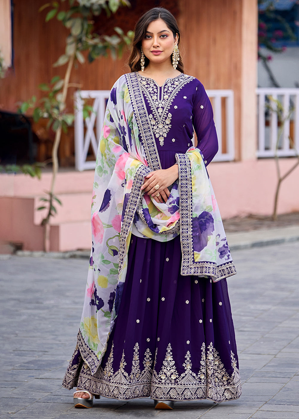 Buy Now Function Style Purple Faux Georgette Embroidered Anarkali Gown Online in US, UK, Canada, France, Italy, Sweden, Ireland, Denmark & Worldwide at Empress.