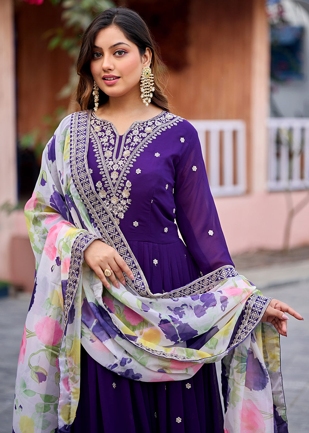 Buy Now Function Style Purple Faux Georgette Embroidered Anarkali Gown Online in US, UK, Canada, France, Italy, Sweden, Ireland, Denmark & Worldwide at Empress.