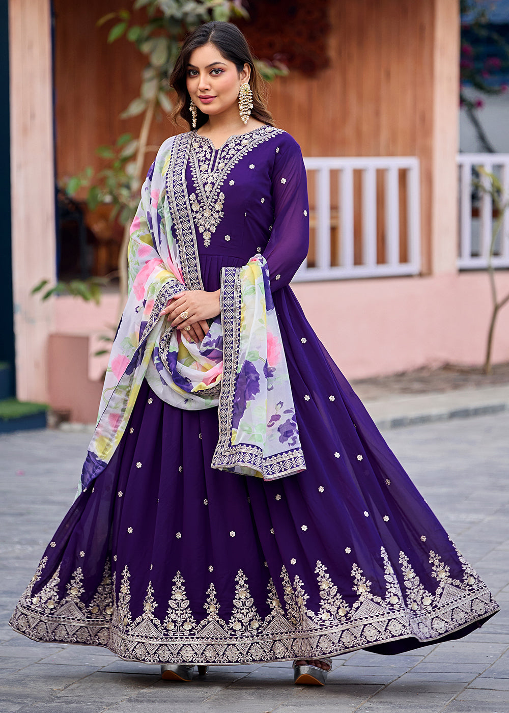 Buy Now Function Style Purple Faux Georgette Embroidered Anarkali Gown Online in US, UK, Canada, France, Italy, Sweden, Ireland, Denmark & Worldwide at Empress.