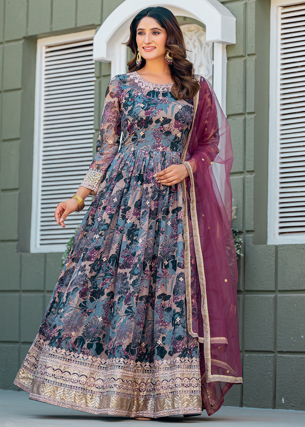 Buy Now Multicolor Taby Silk Embroidered Festive Anarkali Gown Online in US, UK, Canada, France, Italy, Singapore, UAE, Austria & Worldwide at Empress Clothing.