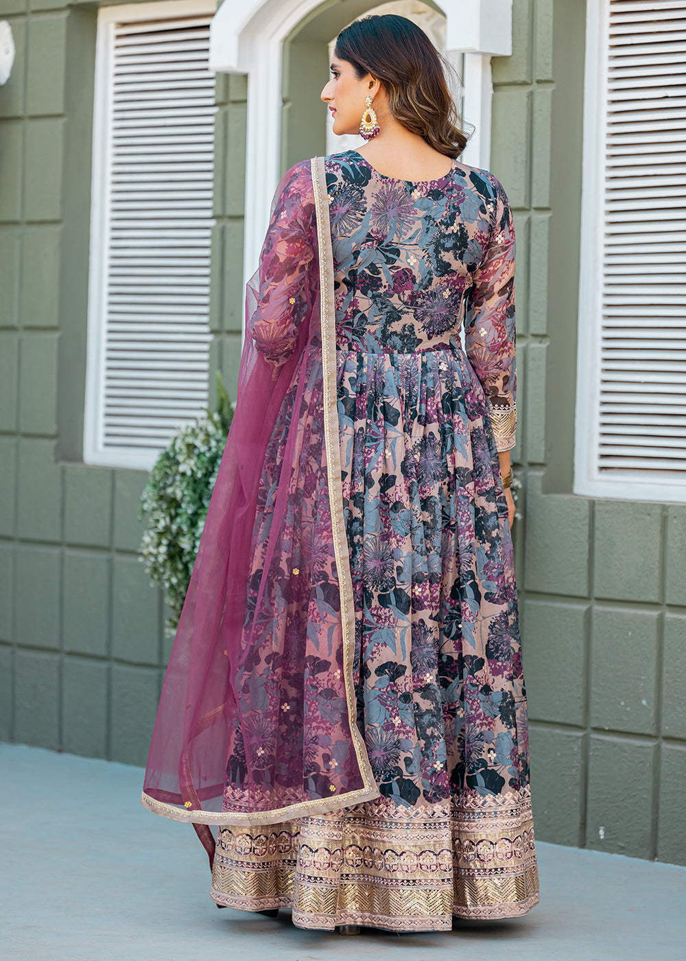 Buy Now Multicolor Taby Silk Embroidered Festive Anarkali Gown Online in US, UK, Canada, France, Italy, Singapore, UAE, Austria & Worldwide at Empress Clothing.