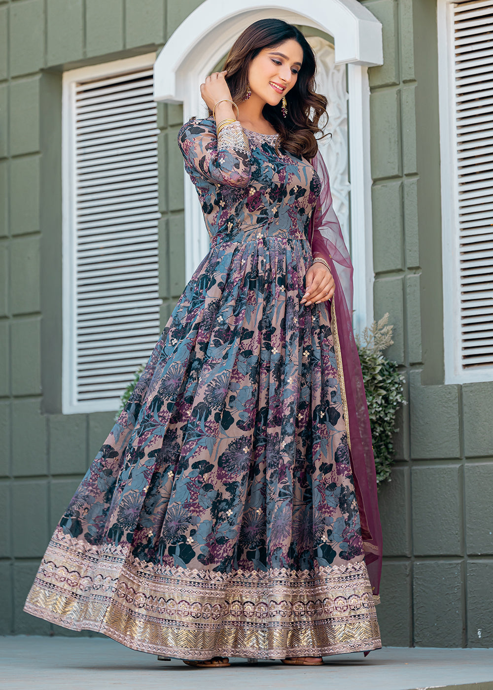 Buy Now Multicolor Taby Silk Embroidered Festive Anarkali Gown Online in US, UK, Canada, France, Italy, Singapore, UAE, Austria & Worldwide at Empress Clothing.