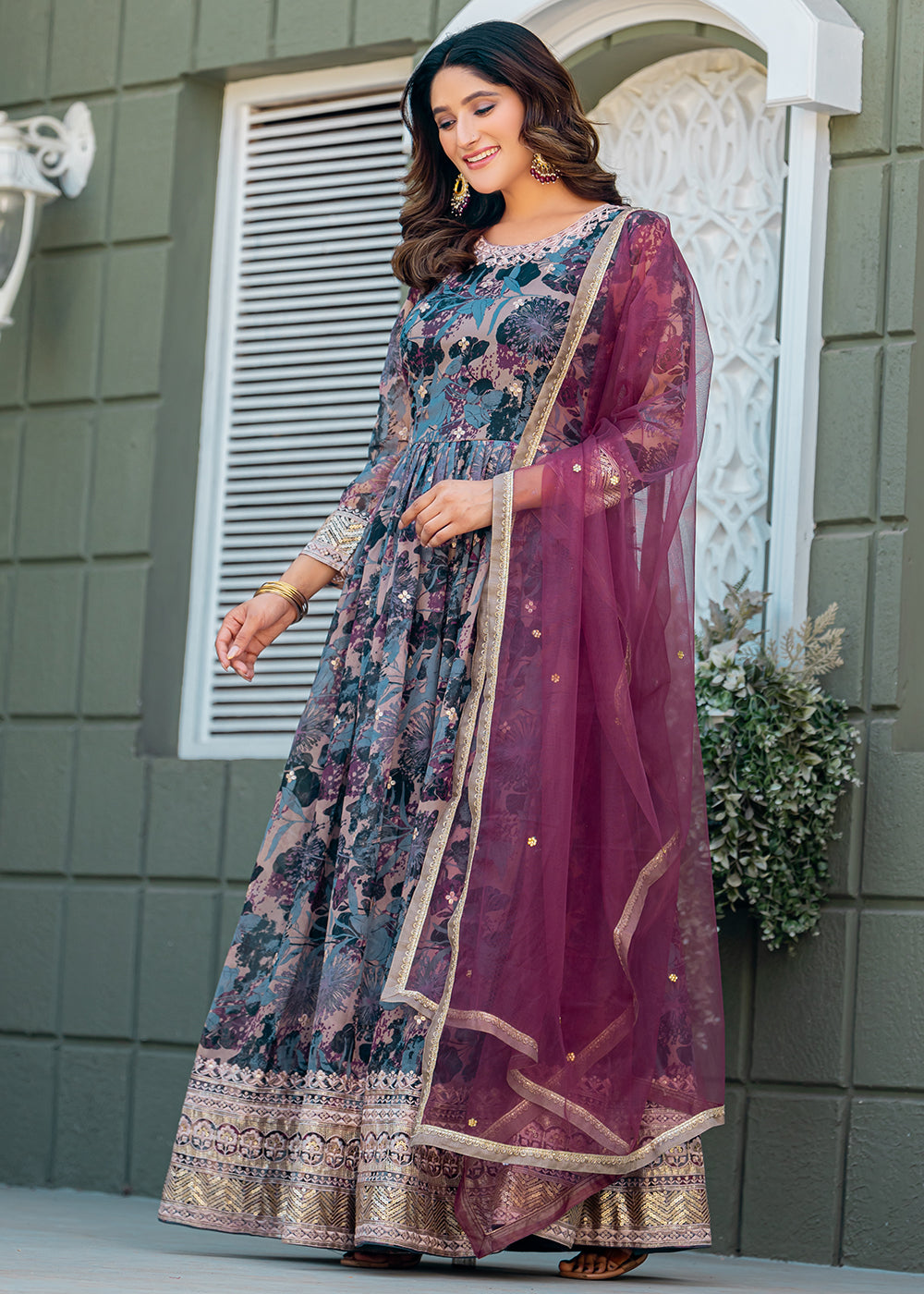 Buy Now Multicolor Taby Silk Embroidered Festive Anarkali Gown Online in US, UK, Canada, France, Italy, Singapore, UAE, Austria & Worldwide at Empress Clothing.
