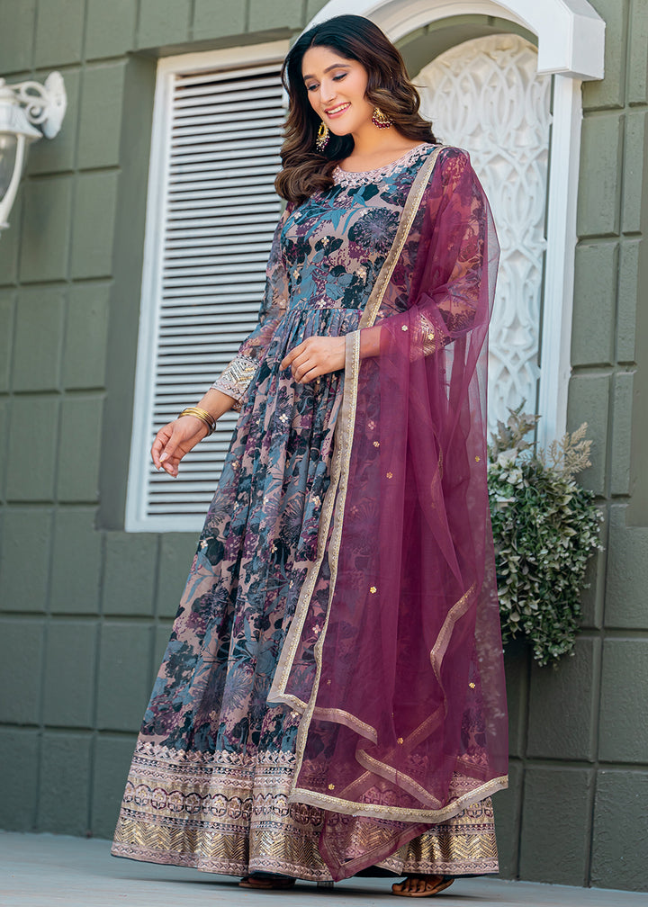 Buy Now Multicolor Taby Silk Embroidered Festive Anarkali Gown Online in US, UK, Canada, France, Italy, Singapore, UAE, Austria & Worldwide at Empress Clothing.